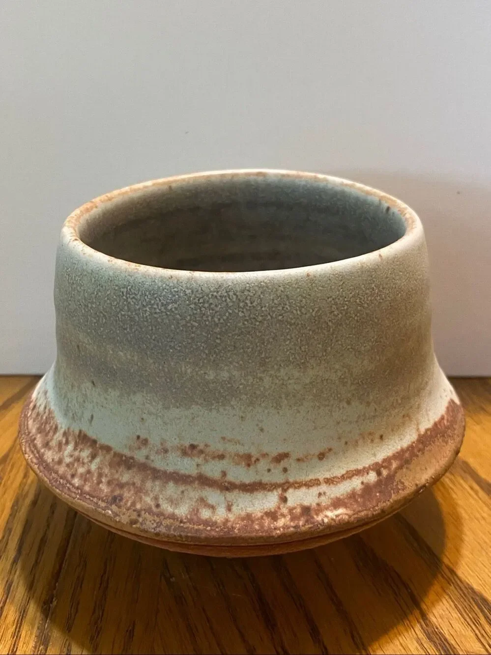 MCM Studio Art Pottery Squat Seed Weed Pot Brown Blue Green Glaze Marked